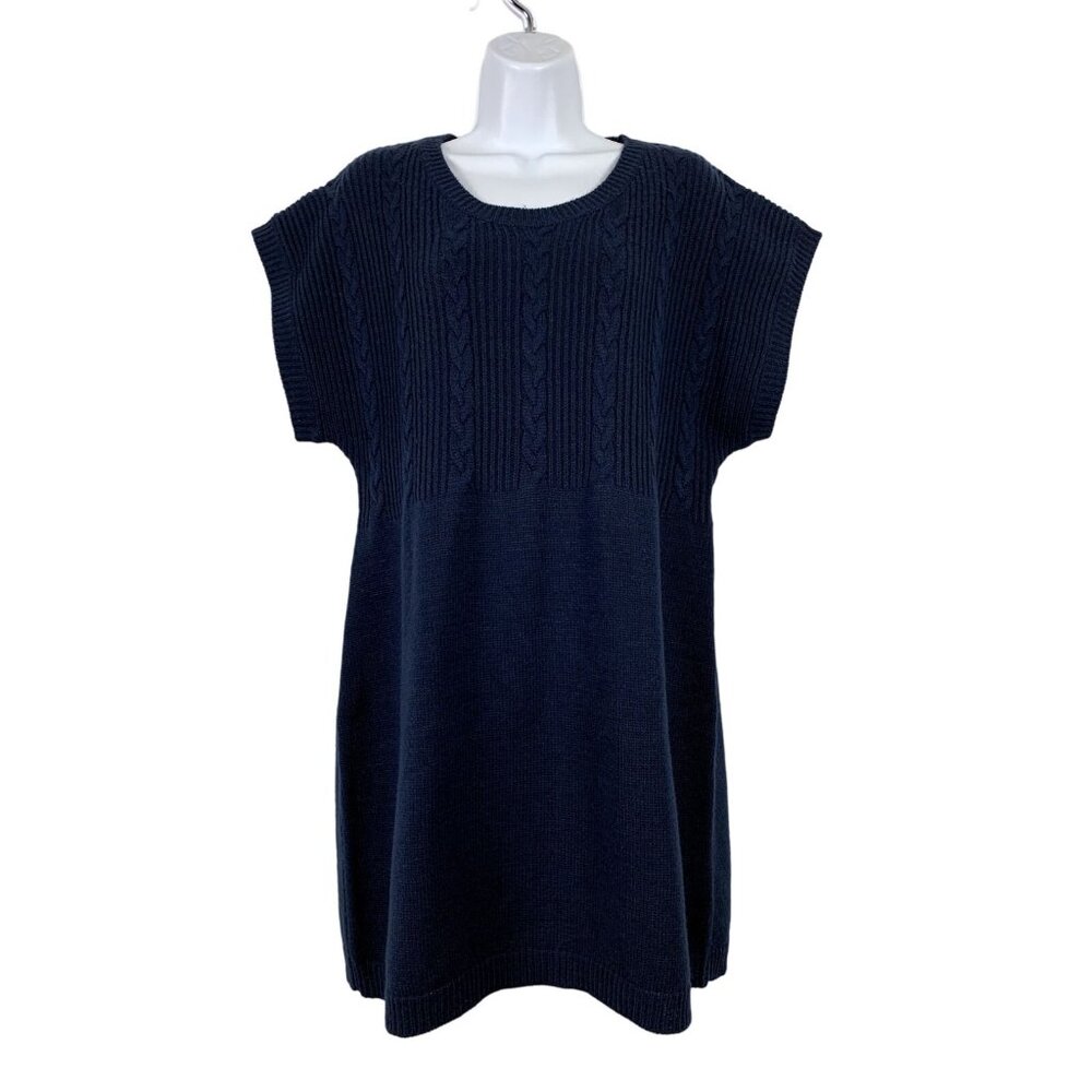Notations Womens Cable Knit Navy Blue Short Sleeve Sweater Dress Size XL